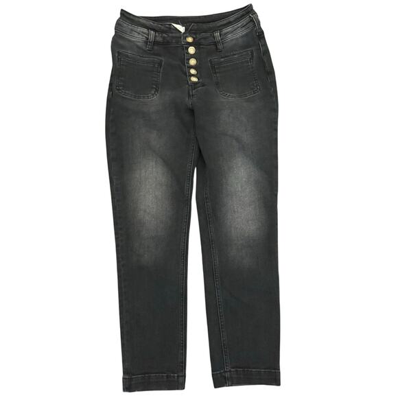 Anthro Pilcro & The Letterpress Black Exposed Button Front Pocket Ankle Jeans 26 - Picture 4 of 7